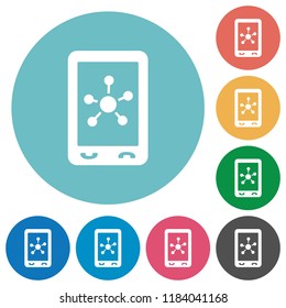 Mobile social networking flat white icons on round color backgrounds