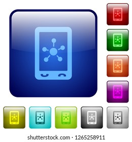 Mobile social networking icons in rounded square color glossy button set