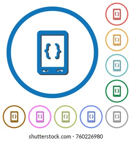 Mobile software development flat color vector icons with shadows in round outlines on white background