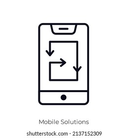 Icono de soluciones móviles. Diseño de icono de estilo de esquema aislado en fondo blanco