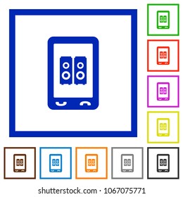 Mobile speakerphone flat color icons in square frames on white background