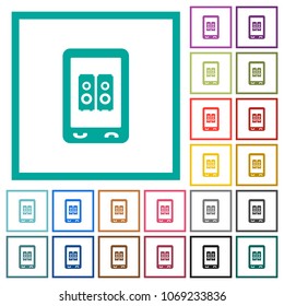 Mobile speakerphone flat color icons with quadrant frames on white background