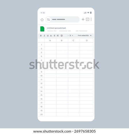 mobile spreadsheet editor application interface displaying rows and columns clean UI shows a document mobile productivity data organization and financial analysis