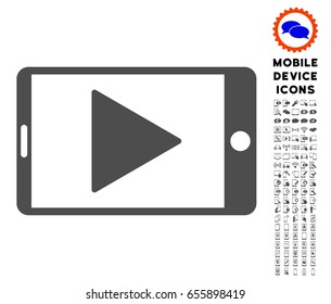 Mobile Start Play icon with digital icon clip art. Vector illustration style is a flat iconic symbol, gray colors. Designed for web and software interfaces.
