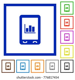 Mobile statistics flat color icons in square frames on white background
