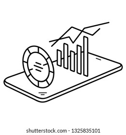 Mobile statistics. Vector outline icon isolated on white background.