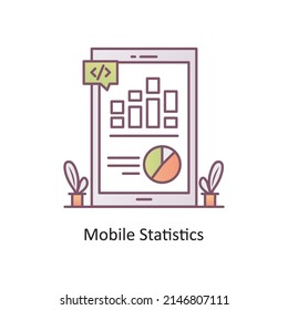 Mobile Statistics vector Outline Icon Design illustration. Mobile Marketing Symbol on White background EPS 10