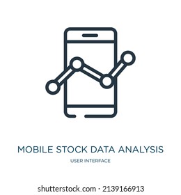 mobile stock data analysis thin line icon. business, analysis linear icons from user interface concept isolated outline sign. Vector illustration symbol element for web design and apps.