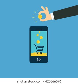 mobile store . Concept of selling/purchasing online . Mobile shopping or mobile  eCommerce .