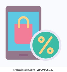 Loja Móvel Com Ícone De Vetor De Sinal De Desconto, Loja Online Com Ícone De Tag De Venda. Ícone De Vetor Isolado De Estilo Plano.