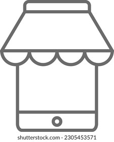 Mobile store E-Commers icon with black outline style. web, shop, cart, buy, delivery, website, app. Vector illustration