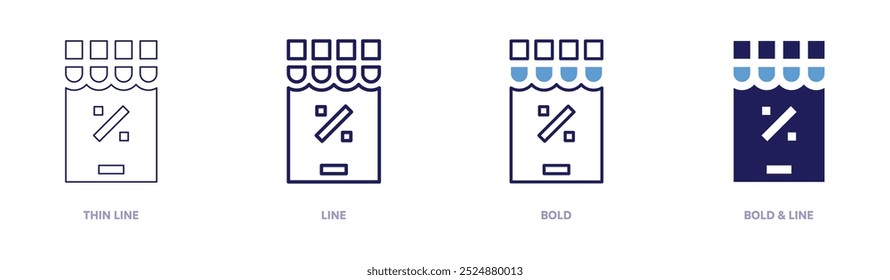 Mobile store icon in 4 different styles. Thin Line, Line, Bold, and Bold Line. Duotone style. Editable stroke.