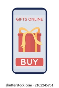 Mobile store semi flat color vector object. Buying gift and present online. Realistic item on white. Lifestyle isolated modern cartoon style illustration for graphic design and animation