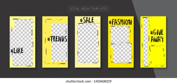 Mobile Stories Vector Collection. Blogger Hipster Frame, Social Media Kit Template. Online Shop Luxury Graphic Phone. Modern Sale, New Arrivals Story Layout. Social Media Stories Collection