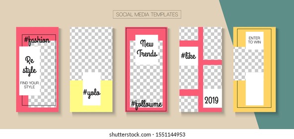 Mobile Stories Vector Collection. Blogger Minimal Frame, Social Media Kit Template. Online Shop Rich VIP Graphic Advert. Trendy Sale, New Arrivals Story Layout. Social Media Stories Collection