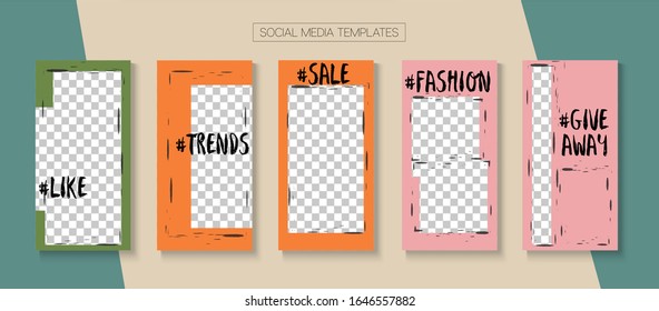 Mobile Stories Vector Collection. Blogger Funky Covers, Social Media Kit Template. Modern Sale, New Arrivals Story Layout. Online Shop Abstract Graphic Phone. Social Media Stories Collection