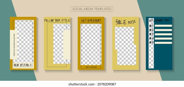 Mobile Stories Vector Collection. Blogger Hipster Covers, Social Media Kit Template. Online Shop Polygon Invitation Mobile. Trendy Sale, New Arrivals Story Layout. Social Media Stories Collection