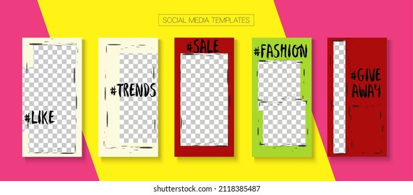 Mobile Stories Vector Collection. Blogger Modern Border, Social Media Kit Template. Online Shop Graphic Invitation Apps. Simple Sale, New Arrivals Story Layout. Social Media Stories Collection