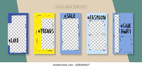 Mobile Stories Vector Collection. Blogger Simple Cards, Social Media Kit Template. Funky Sale, New Arrivals Story Layout. Online Shop Abstract Invitation Brand. Social Media Stories Collection