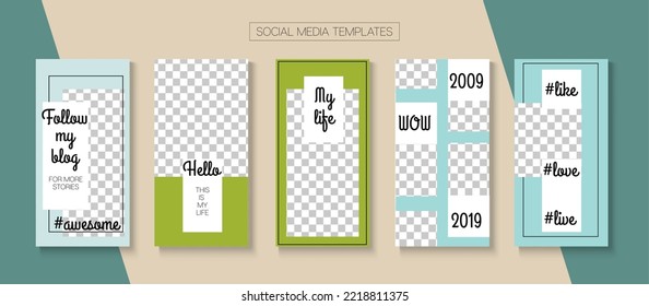 Mobile Stories Vector Collection. Blogger Trendy Concept, Social Media Kit Template. Online Shop Elegant Graphic Brand. Modern Sale, New Arrivals Story Layout. Social Media Stories Collection