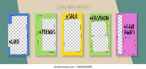 Mobile Stories Vector Collection. Blogger Simple Design, Social Media Kit Template. Online Shop Luxury Graphic Apps. Funky Sale, New Arrivals Story Layout. Social Media Stories Collection