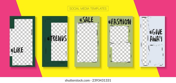 Mobile Stories Vector Collection. Blogger Tech Design, Social Media Kit Template. Simple Sale, New Arrivals Story Layout. Online Shop Rich VIP Graphic Brand. Social Media Stories Collection