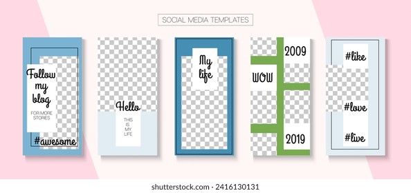 Mobile Stories Vector Collection. Blogger Modern Border, Social Media Kit Template. Online Shop Abstract Graphic Phone. Simple Sale, New Arrivals Story Layout. Social Media Stories Collection