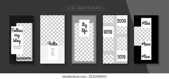 Mobile Stories Vector Collection. Blogger Simple Cards, Social Media Kit Template. Online Shop Abstract Invitation Phone. Hipster Sale, New Arrivals Story Layout. Social Media Stories Collection