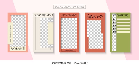 Mobile Stories Vector Collection. Funky Sale, New Arrivals Story Layout. Blogger Simple Covers, Social Media Kit Template. Online Shop Abstract Graphic Apps. Social Media Stories Collection