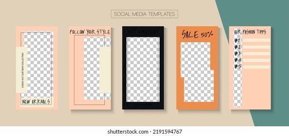 Colección vectorial de historias móviles. Venta Funky, Diseño De La Historia De Los Nuevos Llegados. Blogger Tarjetas Modernas, Plantilla de Kit de Medios Sociales. Tienda en línea Marca gráfica VIP rica. Colección de historias de medios sociales