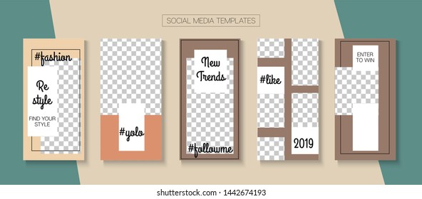 Mobile Stories Vector Collection. Hipster Sale, New Arrivals Story Layout. Blogger Tech Frame, Social Media Kit Template. Online Shop Fashion Invitation Advert. Social Media Stories Collection