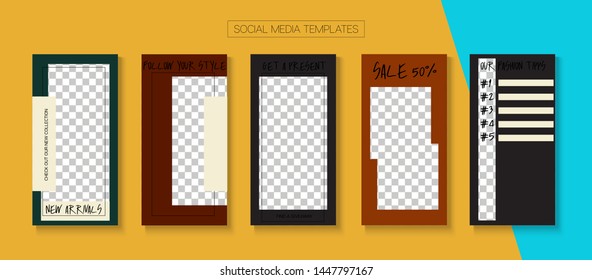 Mobile Stories Vector Collection. Hipster Sale, New Arrivals Story Layout. Blogger Minimal Covers, Social Media Kit Template. Online Shop Abstract Graphic Phone. Social Media Stories Collection