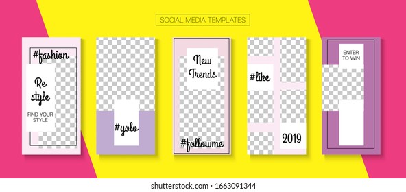 Mobile Stories Vector Collection. Hipster Sale, New Arrivals Story Layout. Blogger Tech Concept, Social Media Kit Template. Online Shop Graphic Invitation Mobile. Social Media Stories Collection