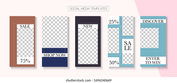 Mobile Stories Vector Collection. Hipster Sale, New Arrivals Story Layout. Online Shop Elegant Invitation Apps. Blogger Modern Covers, Social Media Kit Template. Social Media Stories Collection
