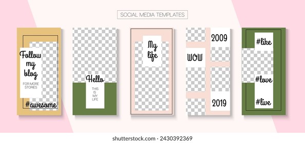 Mobile Stories Vector Collection. Hipster Sale, New Arrivals Story Layout. Blogger Funky Cards, Social Media Kit Template. Online Shop Fashion Invitation Advert. Social Media Stories Collection