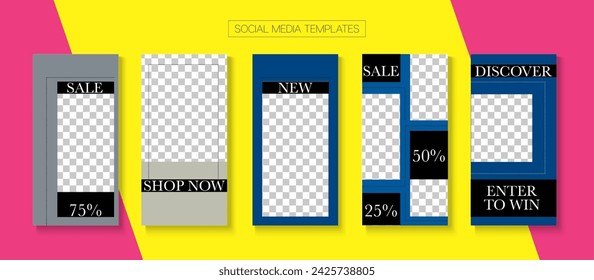 Mobile Stories Vector Collection. Modern Sale, New Arrivals Story Layout. Blogger Minimal Cards, Social Media Kit Template. Online Shop Fashion Graphic Advert. Social Media Stories Collection