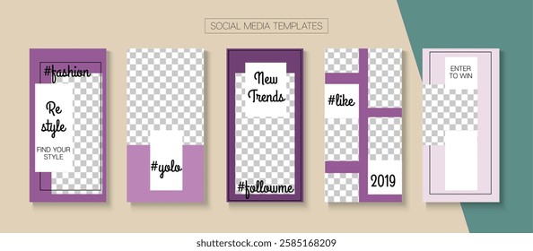 Mobile Stories Vector Collection. Modern Sale, New Arrivals Story Layout. Blogger Modern Covers, Social Media Kit Template. Online Shop Rich VIP Graphic Phone. Social Media Stories Collection