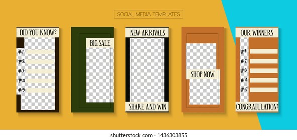 Mobile Stories Vector Collection. Online Shop Abstract Invitation Advert. Blogger Minimal Border, Social Media Kit Template. Tech Sale, New Arrivals Story Layout. Social Media Stories Collection