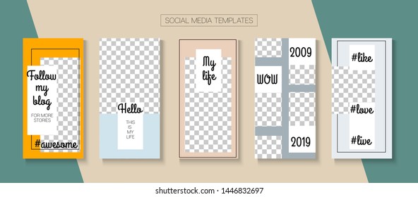 Mobile Stories Vector Collection. Online Shop Fashion Graphic Mobile. Blogger Trendy Concept, Social Media Kit Template. Modern Sale, New Arrivals Story Layout. Social Media Stories Collection