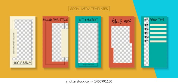 Mobile Stories Vector Collection. Online Shop Abstract Invitation Phone. Modern Sale, New Arrivals Story Layout. Blogger Hipster Cards, Social Media Kit Template. Social Media Stories Collection