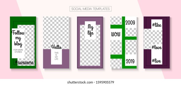 Mobile Stories Vector Collection. Online Shop Luxury Graphic Phone. Blogger Hipster Frame, Social Media Kit Template. Trendy Sale, New Arrivals Story Layout. Social Media Stories Collection