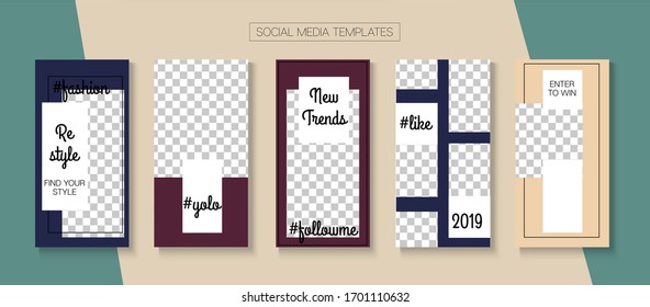 Mobile Stories Vector Collection. Online Shop Luxury Invitation Advert. Minimal Sale, New Arrivals Story Layout. Blogger Funky Design, Social Media Kit Template. Social Media Stories Collection
