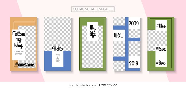Colección vectorial de historias móviles. Aplicaciones de Invitación de Moda para Tienda Online. Venta de moda, Diseño de la Historia de los recién llegados. Bloguero Tech Concept, Plantilla de Social Media Kit. Colección de historias de medios sociales