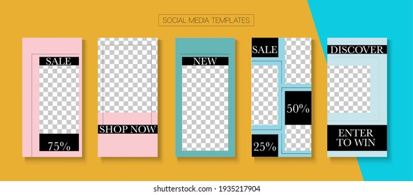 Mobile Stories Vector Collection. Online Shop Rich VIP Invitation Advert. Blogger Hipster Covers, Social Media Kit Template. Simple Sale, New Arrivals Story Layout. Social Media Stories Collection