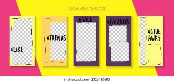 Colección vectorial de historias móviles. Compra En Línea Resumen De La Marca Gráfica. Venta Mínima, Diseño De La Historia De Los Nuevos Llegados. Cartas de moda para bloggers, plantilla de kit de medios sociales. Colección de historias de medios sociales