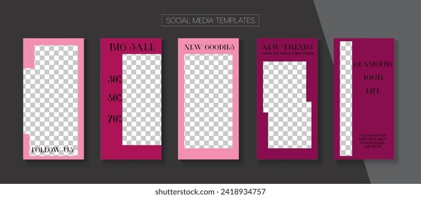 Mobile Stories Vector Collection. Online Shop Fashion Invitation Phone. Minimal Sale, New Arrivals Story Layout. Blogger Simple Border, Social Media Kit Template. Social Media Stories Collection