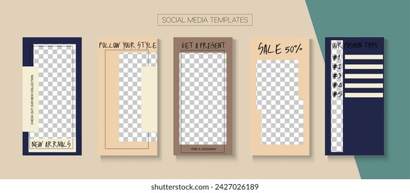 Mobile Stories Vector Collection. Online Shop Luxury Invitation Mobile. Hipster Sale, New Arrivals Story Layout. Blogger Funky Concept, Social Media Kit Template. Social Media Stories Collection