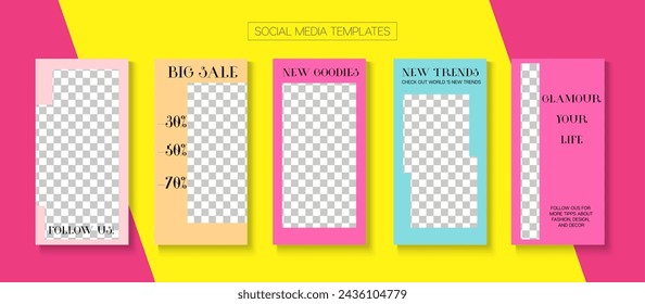 Mobile Stories Vector Collection. Online Shop Polygon Invitation Brand. Blogger Modern Cards, Social Media Kit Template. Simple Sale, New Arrivals Story Layout. Social Media Stories Collection