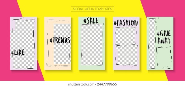 Mobile Stories Vector Collection. Online Shop Luxury Graphic Advert. Blogger Minimal Concept, Social Media Kit Template. Trendy Sale, New Arrivals Story Layout. Social Media Stories Collection