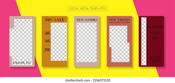 Mobile Stories Vector Collection. Tech Sale, New Arrivals Story Layout. Online Shop Rich VIP Invitation Apps. Blogger Minimal Concept, Social Media Kit Template. Social Media Stories Collection